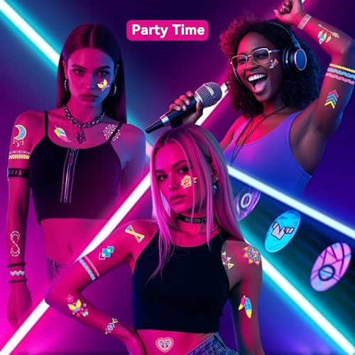 Glow in the Dark Tattoos 172 PCS – Glow in the Dark Party Supplies, Neon Body Paint Be UV Blacklight Reactive Face Temporary Tattoos for Adults, Teens | Neon Accessories, Party Favors & Decorations
