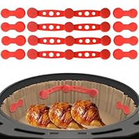 Airfryer Magnete für Backpapier, Air Fryer Magnetische Silikon-Schnallen-Set für Pergamentpapier, 4 Stück, Küchenzubehör mit langen und kurzen Clips (Rot)