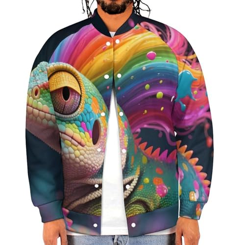 Colorful Gecko with Rainbow Hair Men's Bomber Jacket Casual Spring