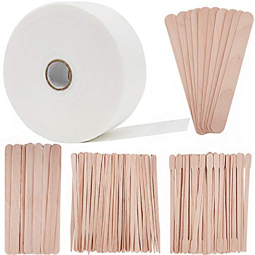 BQTQ Wax Strips Applicator Sticks Kit Including 1 Roll Non-woven Wax Strip Hair Removal Waxing Strips and 120 Pcs Wooden Waxing Stick for Body Facial Nose Eyebrow Hair Removal, 2.75" * 55 Yards