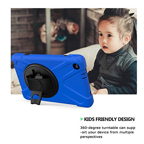 Galaxy Tab A 8.0 P200 Case, Kiq Shockproof Heavy Duty Impact Drop Protection Stand Screen Protector Carrying Strap For Samsung Galaxy Tab A 8.0 2019 Sm-P200 (Shield Dark Blue) #TOP6
