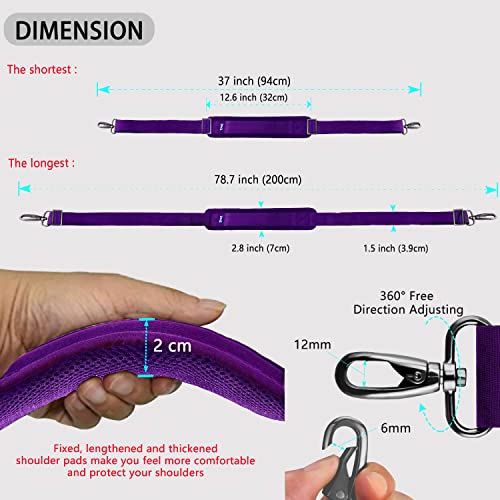 Image of ZINZ 79 inch Shoulder Strap, Extra-thick Fixed Cushion Pad and Dual Clasps Universal Replacement Strap with Metal Swivel Hooks for Laptop Bags, Luggage Bags, Camera, Crossbody (200cm,Purple)