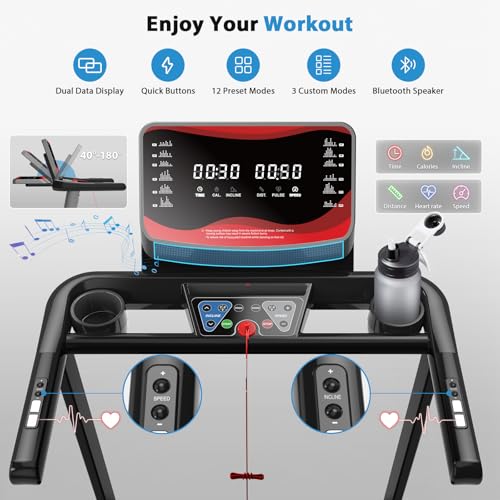 CIIHI Treadmill with Auto Incline - 450 LBS Capacity 15% Auto Incline Treadmill for Home, 0.5-10 MPH Foldable Running Machine with 47.2”x18.1” Belt, APP, Speaker, Speed & Incline Quick Button