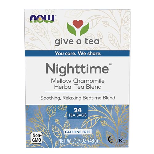 NOW Foods, Nighttime™ Tea, Mellow Nighttime Herbal Tea, Soothing, Relaxing Brew Before Bedtime, Premium Unbleached Tea Bags with No-Staples Design, 24-Count