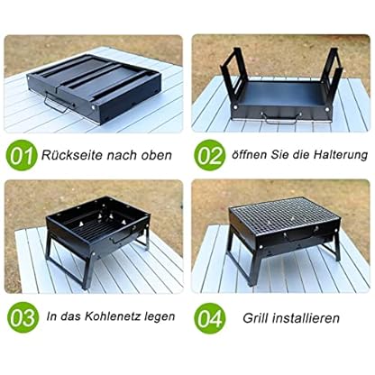ROIMOE Holzkohlegrills Grill BBQ Portable, Tischgrill Campinggrill Picknickgrill, Abnehmbare BBQ Grills Klappgrill Minigrill für Outdoor Terrasse Camping (Large) Black – Bild 3