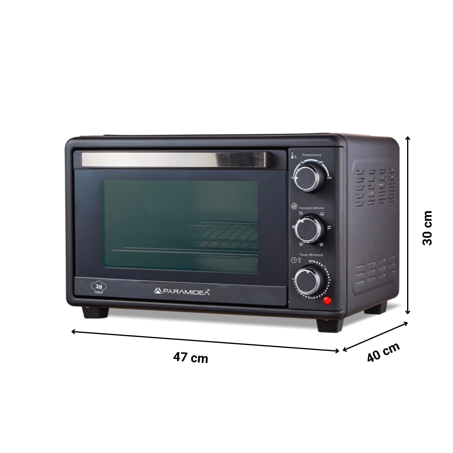 Forno Elettrico Ventilato 28 Litri 1500W Acciaio Inox Lavastoviglie Timer 90 min FOK2812