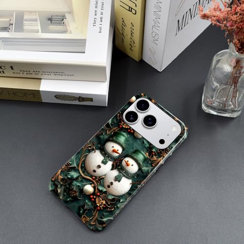 Case Compatible with iPhone 18 Pro/iPhone 17 Pro,Glossy Hybrid 2-Layer Hard Shell,Shockproof Soft for Girl Women,Vintage Christmas Snowman Green Leaf by Generic - Used condition - Image 6