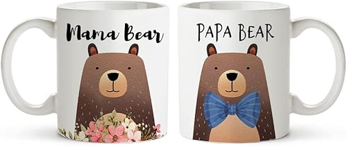 Fatbaby Tazas de café con texto en inglés "Mama Bear and Papa Bear", regalos para el Día del Padre y el Día de la Madre para mamá y papá, regalos de