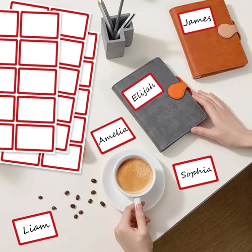 Image of 400 Pcs Red Name Tags Sticker, 3.5 inchx2.25 inch Blank Name Tags with Red Border, Plain Name Labels Adhesive Identification Name Badges for School, Office, Meeting, Family Parties, Mailing