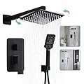 Anksaysh 8 Inch Shower System with Tub Spout, Black Shower Faucet Set for Bathroom, Square High Pressure Shower Head, 2-Setting Handheld Faucets Sets, Wall Mounted Rainfall Shower Valve Kit