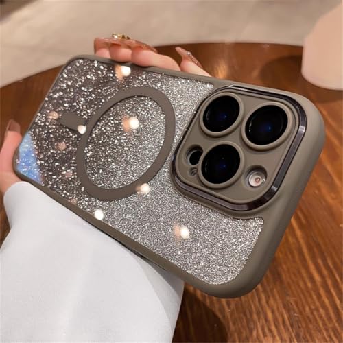 Coque iPhone 16 Pro Max de luxe pailletée gris titane haut de gamme