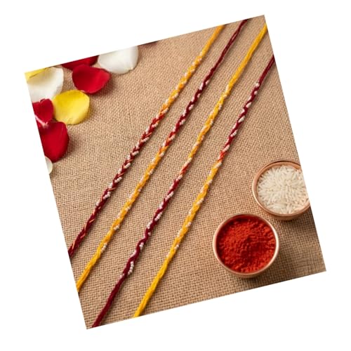 Image of Traditional Rakhi for Bhaiya, 12 Pcs Mauli Thread with Pearl Work for Raksha Bandhan with Roli Chawal, Elegant Moli Rakhi Set, Rakshabandhan Festive Gift Set for Bhai