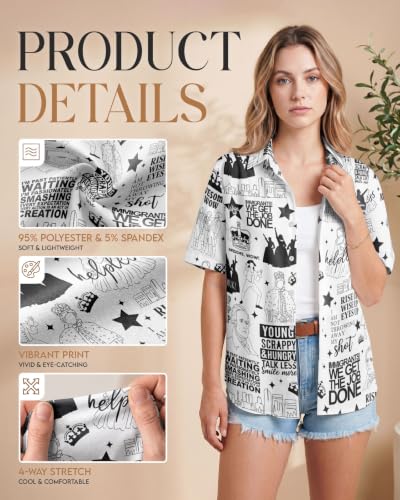 Image of 99TIMORO Fantasy Character Button Shirt Women, Novel Movie Themed Button Short Sleeve for Valentine's Day