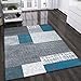 VIMODA - Tappeto dal Design a Pelo Corto Turchese, Grigio e Bianco con Effetto mattonelle, di Facile Manutenzione, Dimensioni: 80 x 150 cm