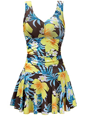 AONTUS One Piece Women's Plus Size Swimsuits Tummy Control Swimwear Skirt with Boy-Short3