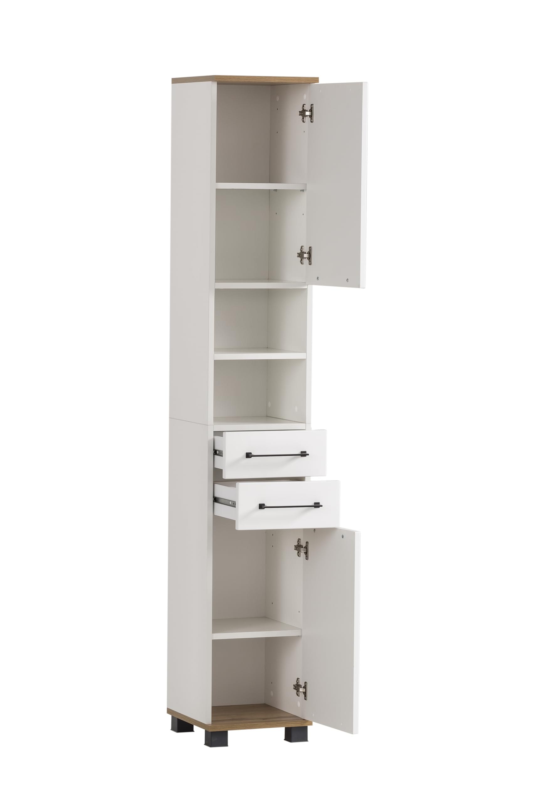 Schildmeyer hoge kast Jelda 154220, mat wit/eiken landhuisdecoratie, 30,3 x 32,6 x 180,9 cm