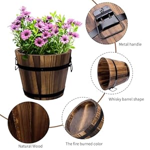 Adnee 4 pack wooden whiskey barrel planters 4 sizes wooden bucket barrel garden planters set rustic flower planters pots container for indoor outdoor garden home plants4761719  urban country home decor