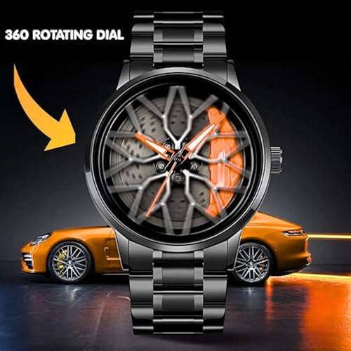 Image of Branded Men's Sport Quartz Watch Car Wheel Multicolour Dial Wheel Dial 360 Rotating Casual Fashion Stainless Steel Alloy Mens &Boy's Luxury Metal Gift Creative Watch