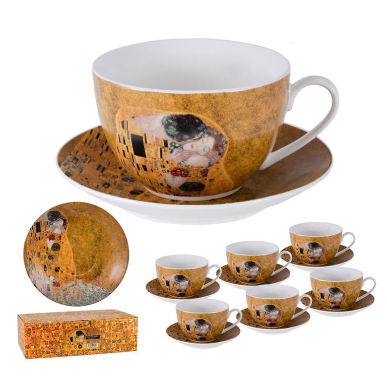 6 Tasses Klimt Baiser avec assiettes de 250 ml pour expresso et cappuccino