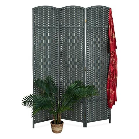 Relaxdays Biombo Plegable Madera Cuerda de Papel Gris Cover