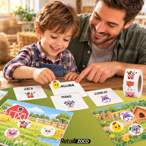 Miniatura 3 de Playzoco Pegatinas Animales Para Niños, Stickers Decorativos Infantiles, Calcomanías Alegres, Adhesivos En Rollo, 500 Unidades De 2.5 Cm Con Diseños Variados Y Divertidos