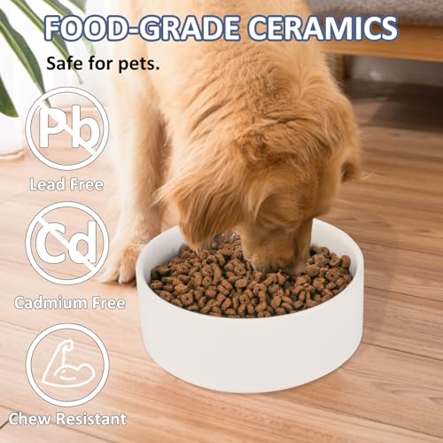 Hundenapf aus Keramik für Mittelgroße und Große Hunde - Schwerer, Tiefer Fressnapf für Futter oder Wasser - 1800 ml - Weiß