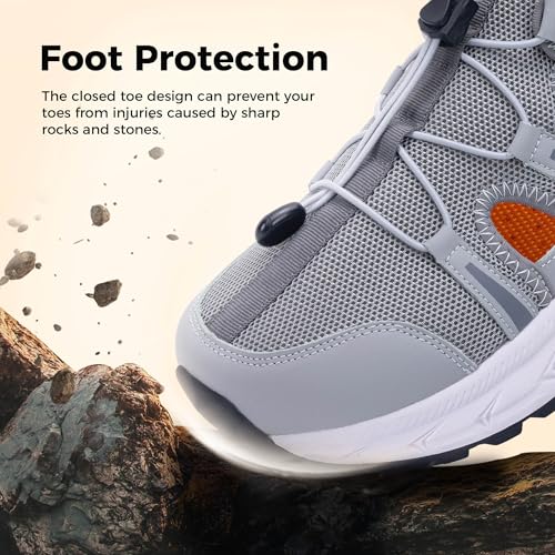 Image of Mens Closed Toe Wide Width Hiking Sandals Summer Walking Water Shoes Comfortable Recovery Fisherman Sport Sandals