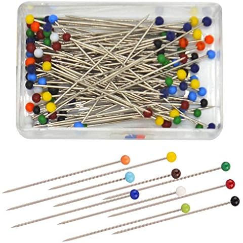 Sewing Pins, 100 Pack, Pins Sewing, Sewing Pins with Glass Heads, Sewing Pins Dressmaking, Sewing Pins Coloured Heads, Quilting Pins, Fabric Pins, Dress Making Pins, Loose Cover Pins Cover