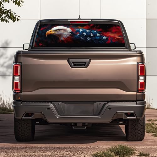 Image of Rear Window Decals for Trucks - 65x17.3 in Back Window American Flag Decals Fit Most Pickup Trucks SUV, Vinyl Back Window Decal Truck Rear Window Graphics for Personalized