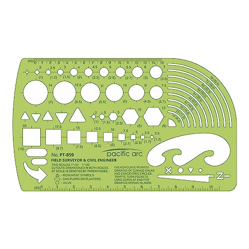 Image of Pacific Arc - Survey & Civil Engineer Template - Drawing Aid Stencil for Professional or School Work - Size 3.87 x 6.5 inch