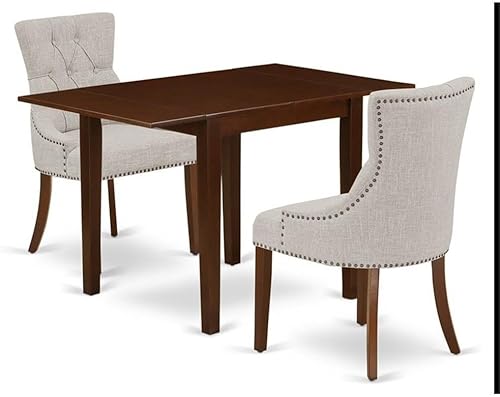 East West Furniture NDFR3-MAH-05 - Juego de mesa y sillas de cocina de 3 piezas que contiene una mesa de comedor rectangular con gotas y 2 sillas