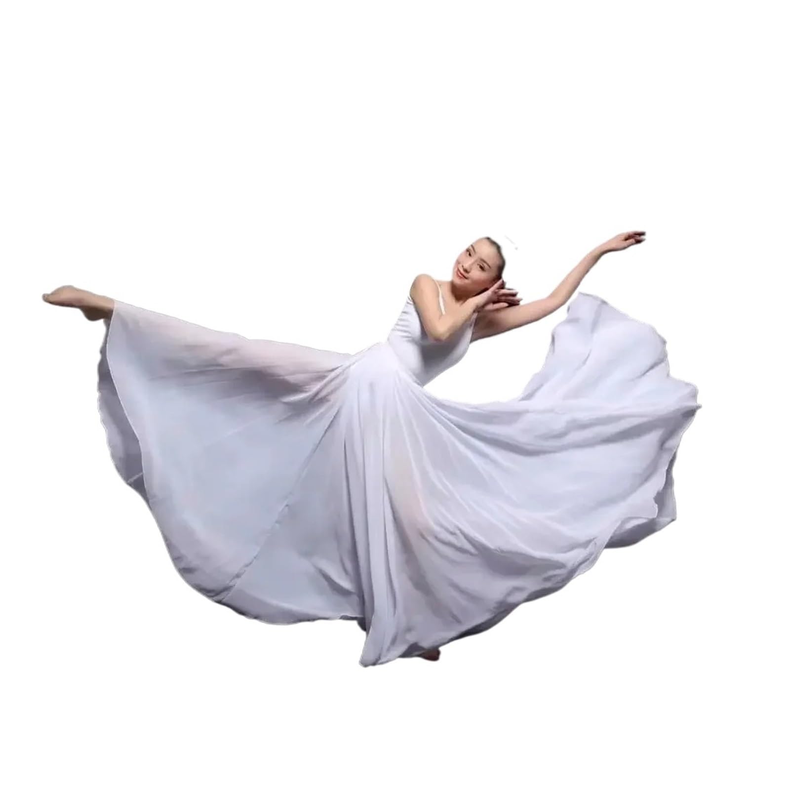 Lyxygmv Women's White 720 Degree Skirt Long Belly Dance Dress Chiffon Ballet Big Swing Performance 720 Degree Skirt Dance Costume For Dance And Performance(,80Cm)