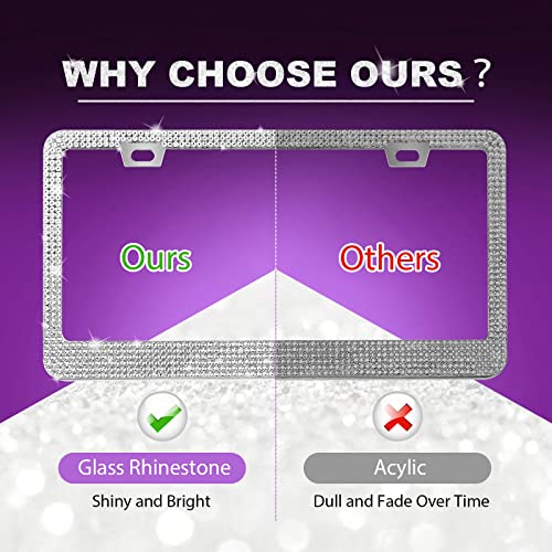 Autoec 2 Pack Bling License Plate Frames For Women, Diamond Rhinestone License Plate Frame With Ribbon Gift Box, Sparkle Sparkly Bedazzled Glitter License Plate Frame For Women Birthday Gifts #TOP4