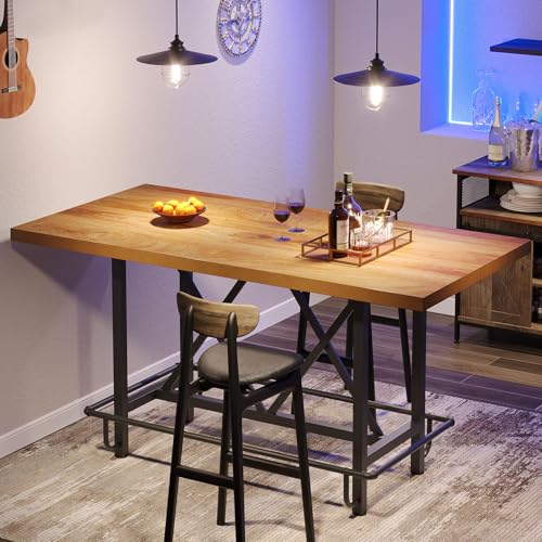 Image of Tribesigns 63-Inch Counter Height Bar Table with Metal Footrest (Light Oak)