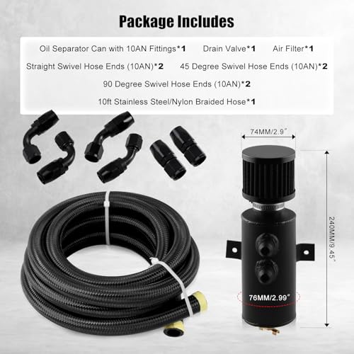 RYANSTAR RACING 10AN 750ML Oil Catch Can Kit with Drain Valve by RYANSTAR RACING - Image 3