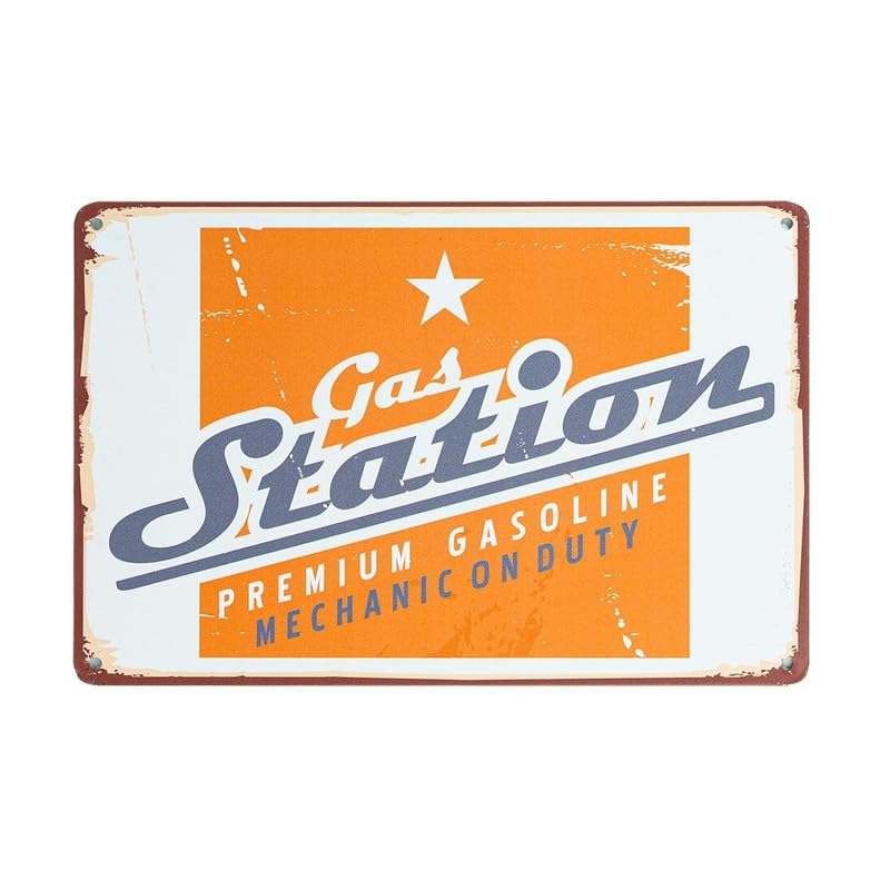 Image of Eazywagon Decorative Retro Metal Signs Wall Plate - 12x8 Inch (Gas Station) | Weatherproof Vintage Metal Sign Plate for Cafe, Home, Bar, Garage | Decorative Wall Hanging Sign Board