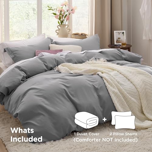 Image of Bedsure Grey California King Duvet Cover - Prewashed Cotton-Like Polyester Extra Soft Bedding Set, Includes 1 Cal King Duvet Cover 104x98 Inches with Zipper Closure & 2 Pillow Shams, No Comforter