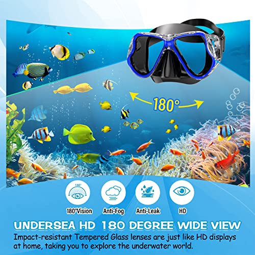 image for Greatever Dry Snorkel Set,Panoramic Wide View,Anti-Fog Scuba Diving Ma