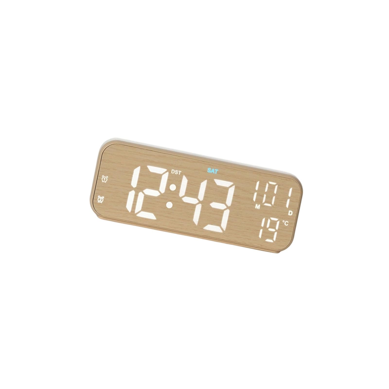 NRVTRE Wood Grains Digital Alarm Clock with Large LED Display Brightness Ambients Lighting Temperature Display LED Clock