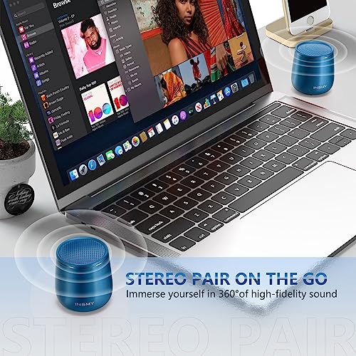 Image of INSMY Small Bluetooth Speaker, Waterproof Mini Portable Wireless Speaker, Punchy Bass Rich Audio Stereo Pairing, Handheld Pocket Size, Built in Mic for Hiking Gift Laptop Tablet (Blue)