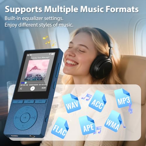 Image of 64GB MP3 Player with Bluetooth 5.3, Color Screen 2.4 inch, Music Player with HiFi Sound, MP3 Players Built in HD Speaker Voice Recorder E-Book, Expanded Up to 128GB, Earphone Included, for Sports Runner