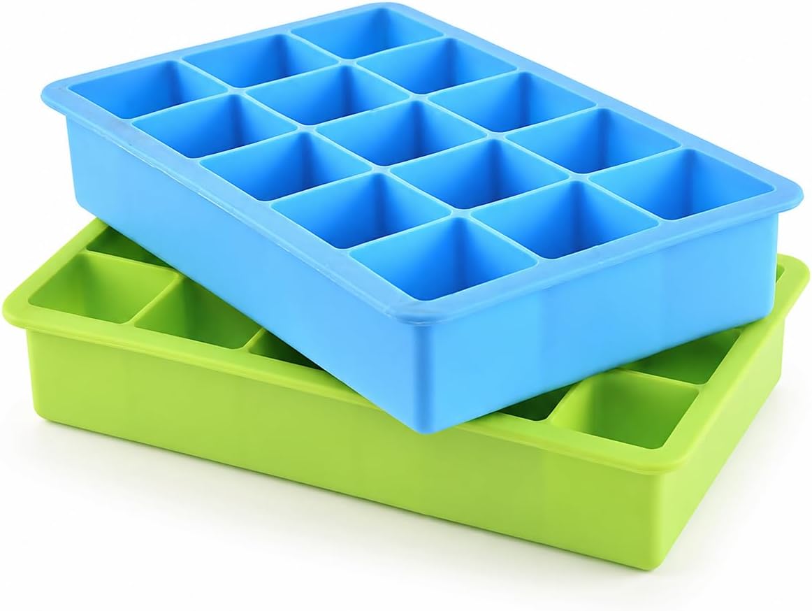 Zollyss Silicone Ice Tray | 2 Pack | 15 Each Ice Cube Tray | Stackable Flexible & Multicolor | Easy-Release Flexible Silicone | Provides Mess-Free Ice Removal