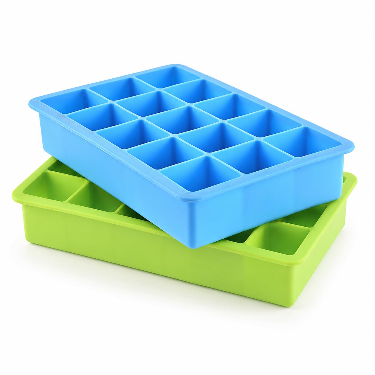 Zollyss Ice Cube Trays, 2 Pack Large Silicone Molds, Easy-Release 15-Ice Each Tray Makes 30 Cubes, Stackable Flexible, Multicolor-image-30