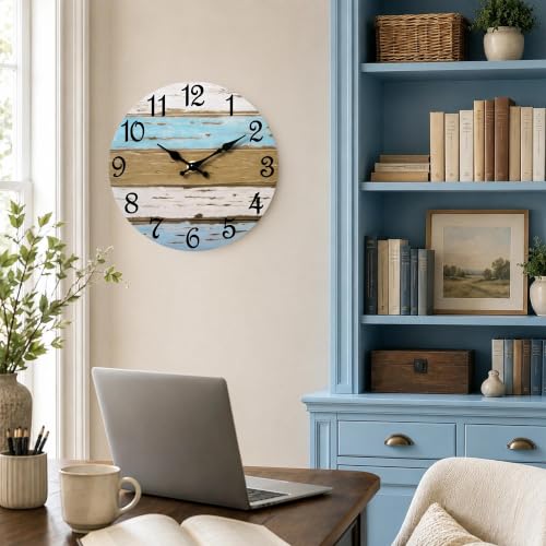 Image of CHYLIN Wall Clock Silent Non-Ticking Battery Operated Rustic Wood Grain