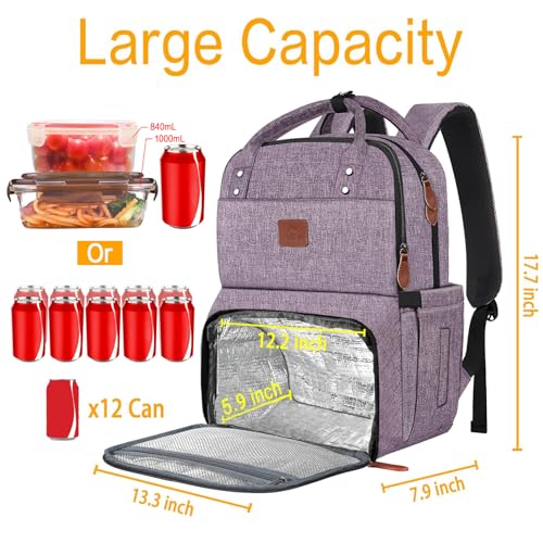 Image of MATEIN Womens Backpack with Lunch Compartment, Fits 17 Inch Laptop Backpack, Water Resistant Cooler Backpack Tote Food Bag for Work College Travel Camping Picnic, (Purple)