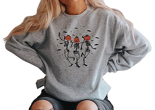 Dancing Skeletons sweatshirt, Halloween 2025 Shirt for Group, Pumpkin women long sleeve Skeletons and pumpkin outfit, Sand3