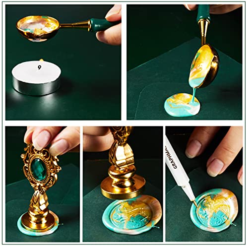 AOMAYLL Wax Stamp Set, Sealing Stamp Set for Letters Gifts, 1 Zinc Alloy Handle, 3 Brass Head Stamps, 1 Melting Spoon - Image 3