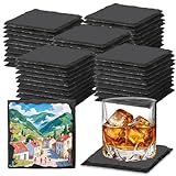 60 PCS Slate Coasters Black Square 4 Inch Bulk Rock, Blank Laser Engraving, Scratch Resistant Bottom, Home Office Kitchen Gift Wedding Bar Party Square Coasters