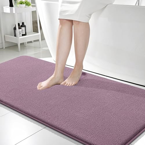 Image of OLANLY Thick Memory Foam Bathroom Runner Rugs 59x24, Extra Soft Absorbent Long Bath Rug, Quick Dry, Non-Slip, Machine Washable Bath Mats for Bathroom, Tub and Shower, Home Decor Accessories, Deep Plum