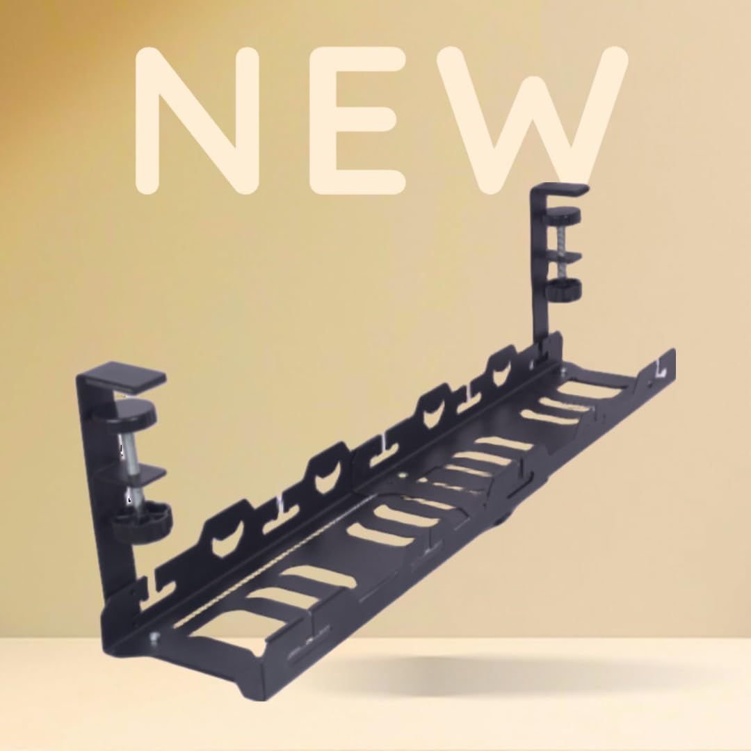 Katana Plateau de gestion des câbles extensible et réglable sous le bureau | Taille extensible de 40 cm à 70 cm | Pas de perçage, durable, propre, solution de gestion des câbles flexible avec pinces.